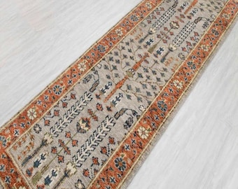 Tapete Passadeira / Tapete Vintage Oushak Ferrugem e Bege Feito à Mão, Tapete Antigo de Lã 3x10 3x12 para Quarto, Área de Entrada, Tapetes Stear /