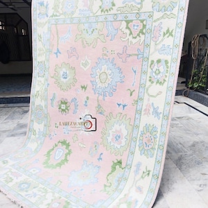 8X10 Pink Green Oushak rug muted 8x10/9X12/10x14 luxury Hand-knotted Vintage Antique Oushak Wool Area Rug for Living Room,Dining room!