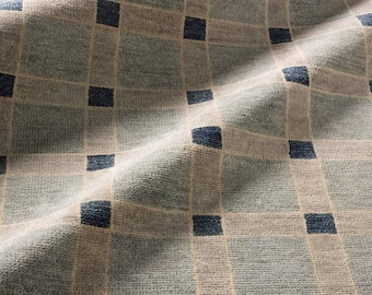 Alfombra a cuadros verde salvia y beige, alfombra Oushak anudada a mano, alfombra con estampado de cuadrícula azul, decoración moderna para sala de estar y dormitorio, alfombra de lana suave.