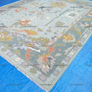 10x12 Handmade Turkish style Oushak Area Rug Light Blue & Pastel Floral Pattern Traditional Wool Carpet for Living Room, Bedroom Home Decor