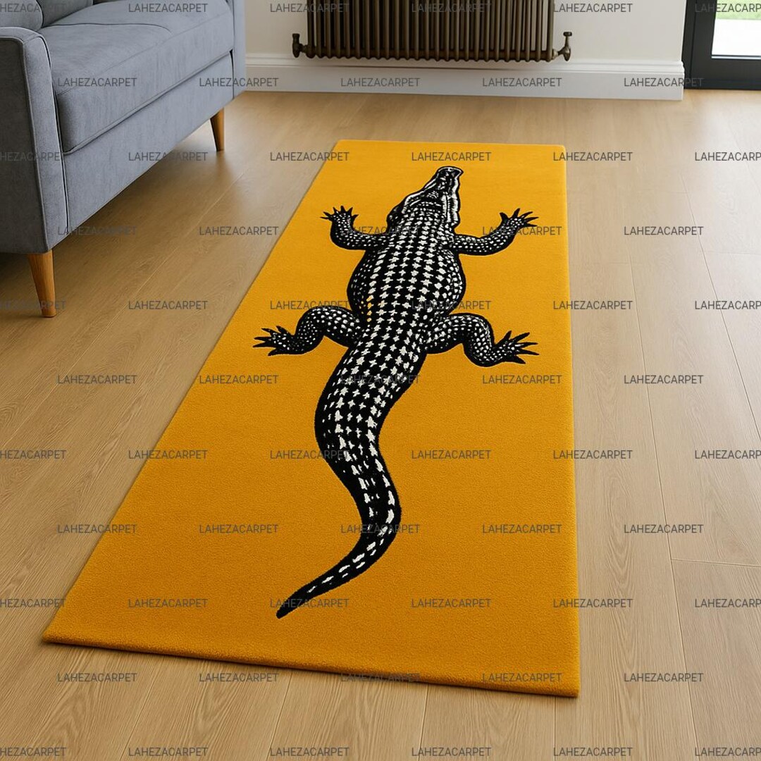 Crocodile Shaped Wool Tufted Rug – Colorful Animal Accent Rug (76” x 36”) main image 0