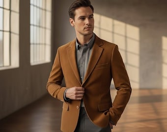 Men’s Camel Brown Suede Leather Blazer | Classic Sheepskin Suede Jacket with Elbow Patches | Vintage Casual Smart Coat for Men | Soft Suede