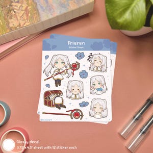 Frieren Cute Anime Sticker Sheet | Anime Kawaii Cute Waterproof Sticker Holographic Frieren Stickers Anime Merch Gift Anime Lover