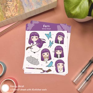 Fern Cute Anime Sticker Sheet | Anime Frieren Kawaii Cute Waterproof Sticker Holographic Frieren Stickers Anime Merch Gift Anime Lover