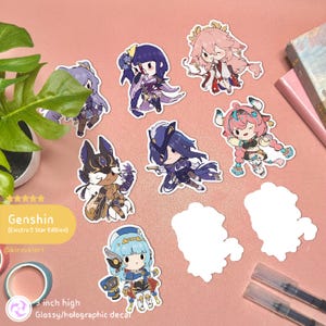 5 Star Electro Star Cute Genshin Sticker | Decal Genshin Kawaii Cute Waterproof Sticker Holographic Video Game Stickers Anime Merch Gift