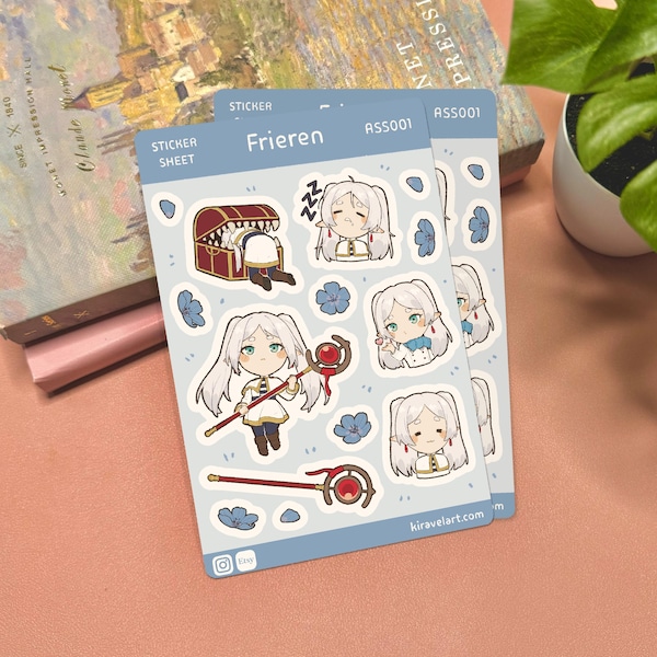 Frieren lindo anime pegatina hoja / anime kawaii lindo impermeable pegatina holográfica frieren pegatinas anime merch regalo anime amante