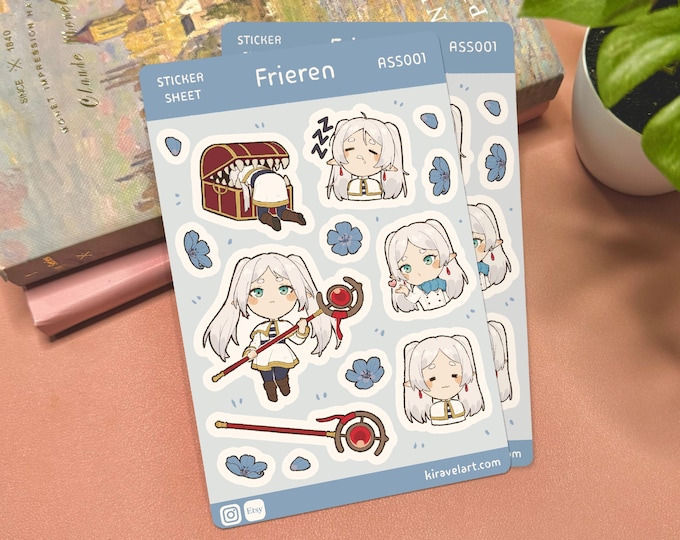 Frieren Cute Anime Sticker Sheet | Anime Kawaii Cute Waterproof Sticker Holographic Frieren Stickers Anime Merch Gift Anime Lover