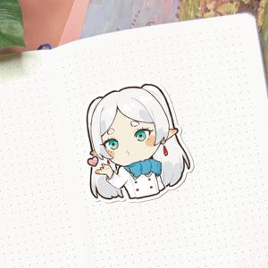 Frieren Cute Anime Sticker Sheet | Anime Kawaii Cute Waterproof Sticker Holographic Frieren Stickers Anime Merch Gift Anime Lover