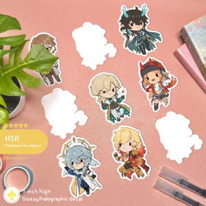 5 Sterne imaginäre niedliche HSR Aufkleber | Aufkleber Honkai Star Schiene Kawaii Süß Wasserdichter Aufkleber Holographisch Videospiel Aufkleber Anime Merch Geschenk