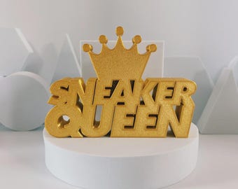 Sneaker Queen Desk Sign | Gold 3D Printed Decor for Sneakerheads | Shoe Lover Gift | Hypebeast Room Decor | Gutzy Designs