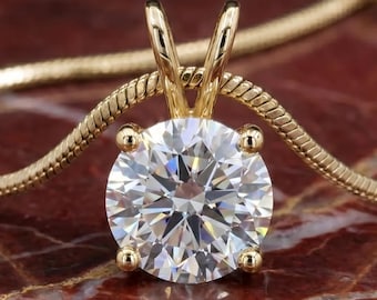 Round Cut Diamond Solitaire Pendant Necklace | Minimal Diamond Jewelry for Women