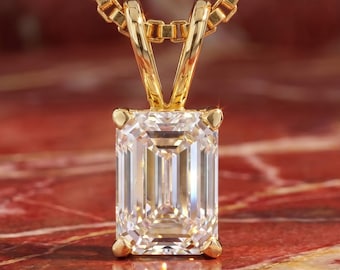 Emerald Cut Diamond Solitaire Minimalist Gold Pendant, 14K 18K Gold Elegant Bridal Jewelry Gift