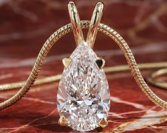 Pear Cut Diamond Solitaire Pendant Necklace | Teardrop Diamond Jewelry for Women