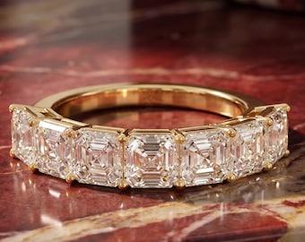 Asscher Cut Diamond Eternity Band – 14K/18K Solid Gold Wedding Ring