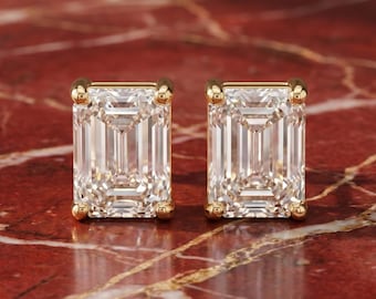 4-Prong Emerald Cut Diamond Stud Earrings | Lab Grown | 9K & 14K Gold