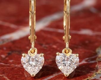 Heart Shape Diamond Drop Hoop Earrings | Luxury Fine Jewelry