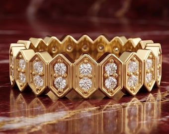 Eternal Hexagon Round Shape Diamond Band – Wedding Ring
