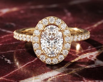 Oval Halo Setting Engagement Ring with Side Stones