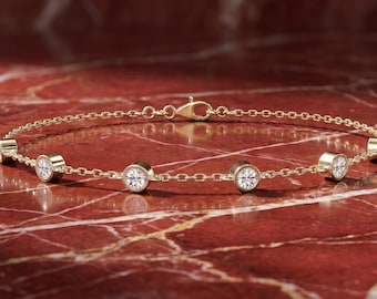 Gold Lab Diamond Station Bracelet | Handmade Curb Chain | Ethical Fine Jewelry | 9K & 14K Gold