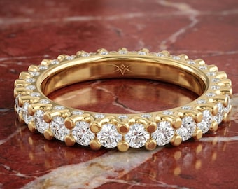14k Gold Round Diamond Ring Lab-Grown Diamond Eternity Band |
