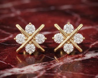 Floral Diamond Cluster Stud Earrings, 14K 18K Gold, Lab-Grown Diamonds