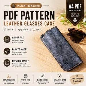 Leather Glasses Case Pattern PDF, Eyeglass Holder Template, DIY Sunglasses Case, Beginner Leathercraft, Instant Download