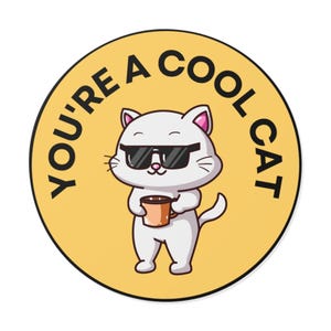 Cool Cat Round Vinyl Stickers | Cute Cat Decor, Fun Gifts, Pet Lovers, Custom Stickers, Playful Home Decor