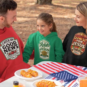Sudaderas con capucha y prendas de vestir con motivos cristianos, para niños y adultos (también disponibles camisetas).
