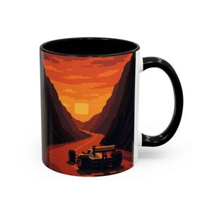 Sunset Racing Coffee Mug, Retro Car Mug, Pixel Art Ceramic Mug, Gift for Car Lovers, Adventure Coffee Cup