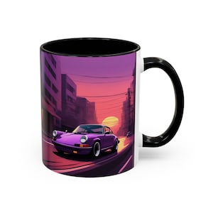 Sunset Racer Accent Coffee Mug, Car Enthusiast Gift, Vintage Automotive Decor, Artful Drinkware, Cool Car Design