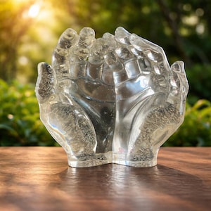 Resin Hands Sculpture – Decorative Bowl – Transparent Art Piece – Modern Home Decor – Spiritual Zen Decor – Unique Gift