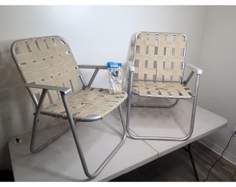 Vintagepar Sunbeam-simfötter i aluminium, hopfällbara trädgårdsstolar i brunt med ersättningssimfötter