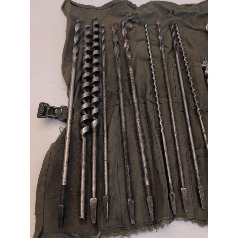 Lot Of 19 Vintage Antique Drill Bits Bell System Irwin Greenlee With Canvas Case image 2