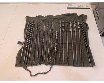 Lot Of 19 Vintage Antique Drill Bits Bell System Irwin Greenlee With Canvas Case