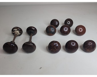 Lot of 12 Rare 1800s Antique Brown Tiger Eye Swirl Door Knobs Vintage