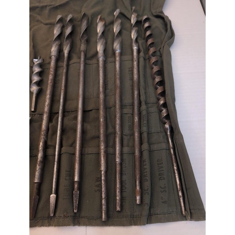 Lot Of 19 Vintage Antique Drill Bits Bell System Irwin Greenlee With Canvas Case image 4