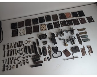 Mixed Lot Of 100 Antique Door Hardware Locks Brass Knobs Mortise Knocker Hinges