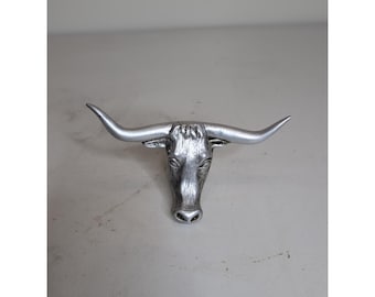 Ornamento per cofano Rat Rod vintage con testa a corna lunghe, raro oggetto da collezione in metallo