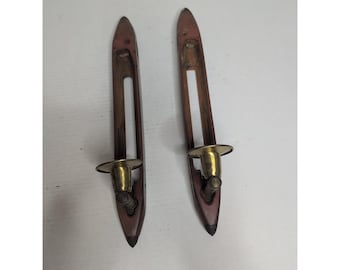 Antika vintage Lowell Shuttle Co vävstol träljusstakar 1599 15"