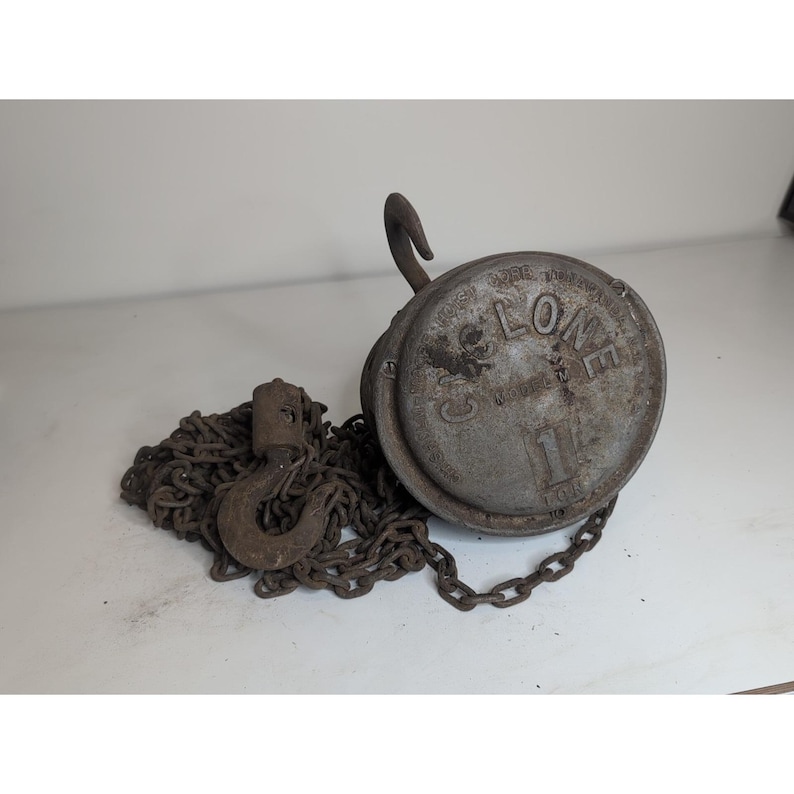 Vtg CM Wirbelsturm Modell M 1 Tonne manueller Kettenfallaufzug 15 'Lift mit Kette + Haken Bild 1
