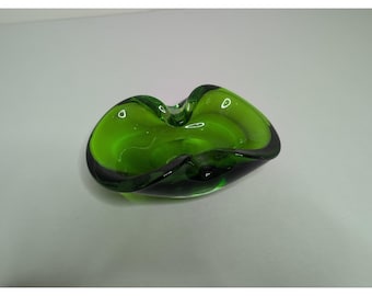 Cenicero vintage de cristal de Murano con cuenco pesado, decoración italiana de mediados de siglo, 20 cm de ancho.