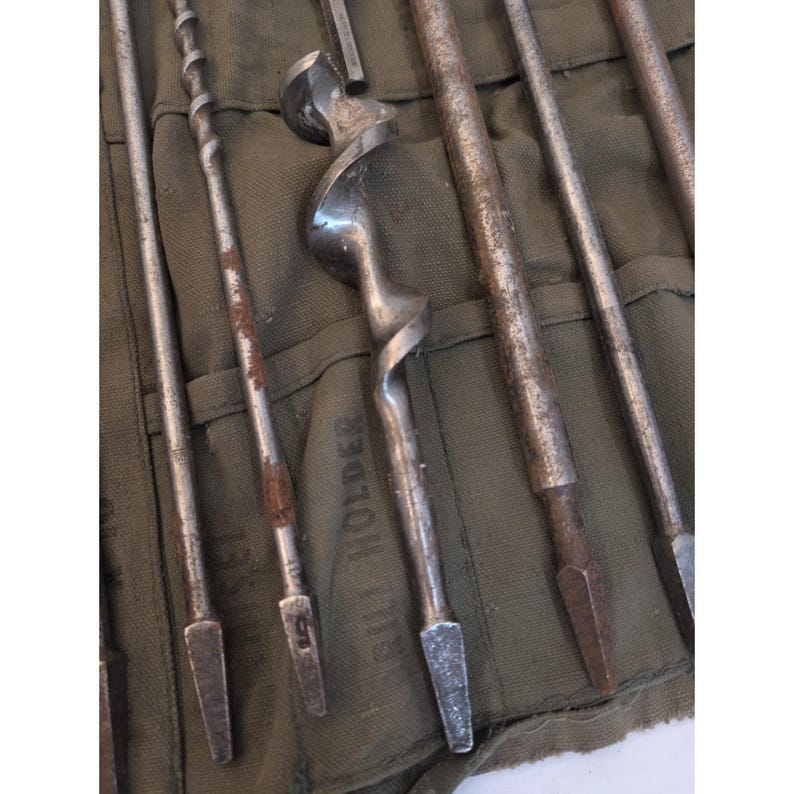 Lot Of 19 Vintage Antique Drill Bits Bell System Irwin Greenlee With Canvas Case image 9