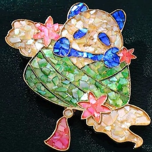 Mother of Pearl Brooch | Handmade Oriental Mosaic Pin | Colorful Abalone Shell Brooch | Cute Animal & Floral Jewelry | Chinese Gift for Her