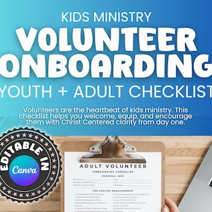Volunteer Onboarding Checklist: Editable Canva Template for Church Ministry (PDF Download, 8.5x11 in