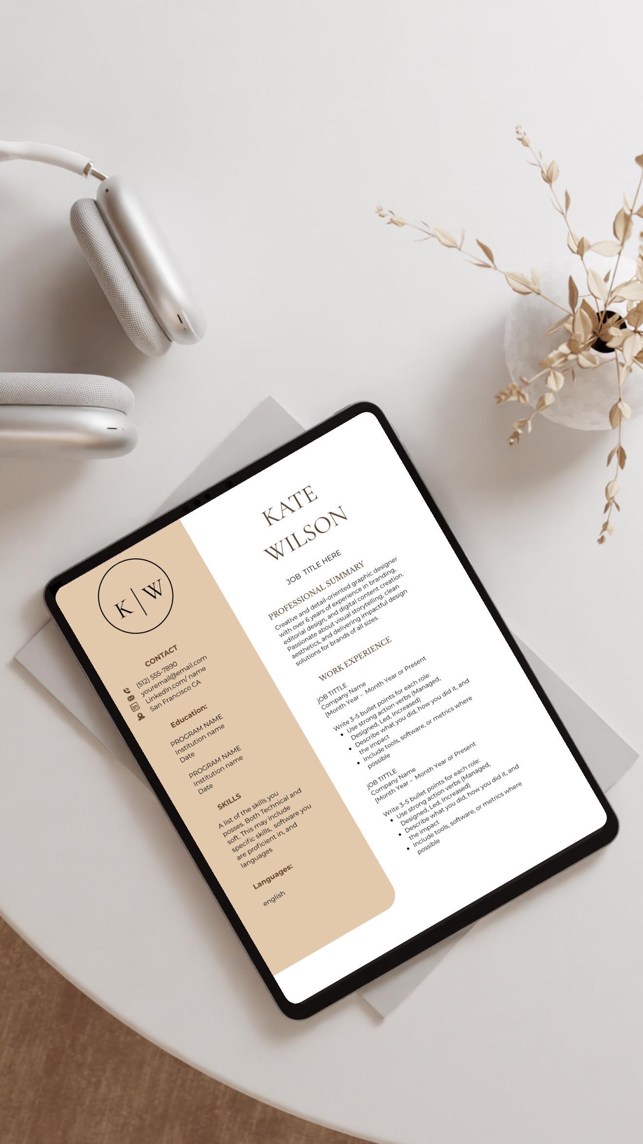 Modern Resume Template for Canva – Editable CV – US Letter & A4 ...