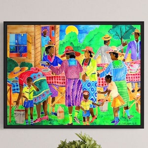 Afternoon Together Watercolor Canvas Wall Art Print, African American Art, Watercolor Print, Art For Living Room, Home Decor, Black Artist.