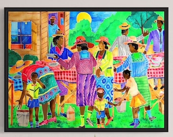 African American Family Art, Watercolor Canvas Print, Home Decor