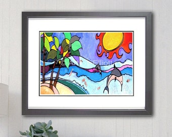 Wow Sun Beach Art Fine Art Print, Ocean Painting, Beach Art, Wall Art, Home Office Art, Abstract Wall Art, Beach Painting, Beach Gift