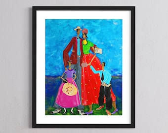 Black Family Prays Together Art Print, African American Home Decor