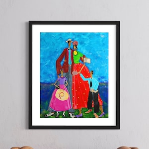 Family Prays Together Acrylic Painting Print, African American Artwork, Black Family Going To Church, Black Wall Art, Home Decor Art.